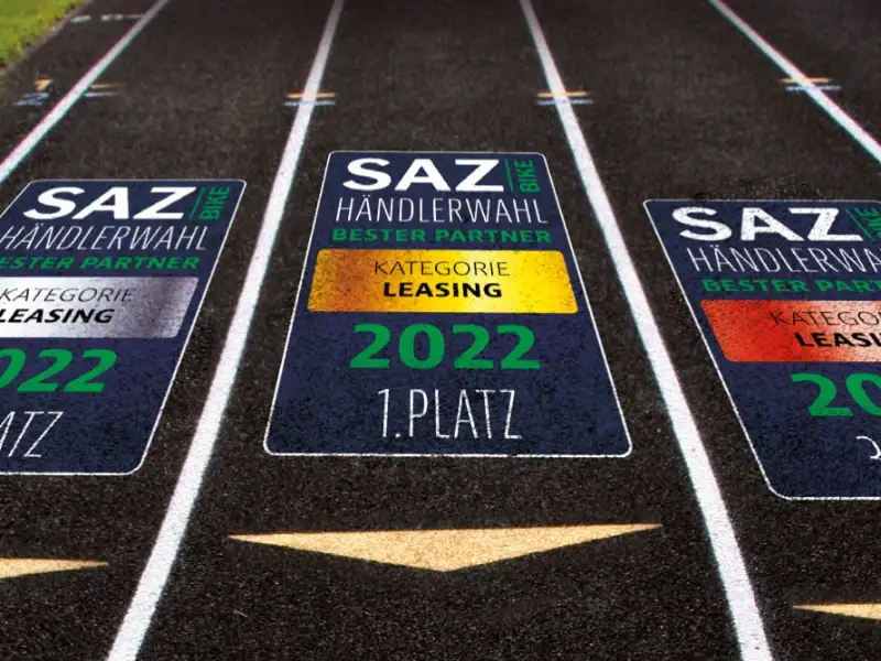 SAZbike Awards 2022: Plaketten für ersten, zweiten, dritten Platz in der Kategorie Leasing SAZbike Awards 2022: Plaketten für ersten, zweiten, dritten Platz in der Kategorie Leasing